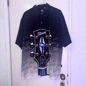 Gibson Black and Gray Short-Sleeve Button Down Shirt with Headstock Graphic